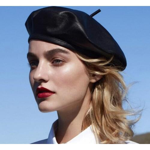 H7507 European American Beret Hat Women Fashion Soft PU Leather Berets Cap Autumn Winter Retro Pumpkin Painter Solid Color Hats