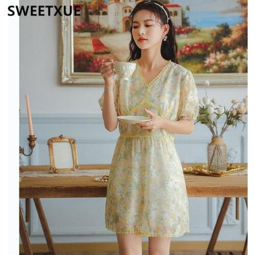 SWEETXUE Retro Fashion Jumpsuit Womens Summer V-neck Print Lady