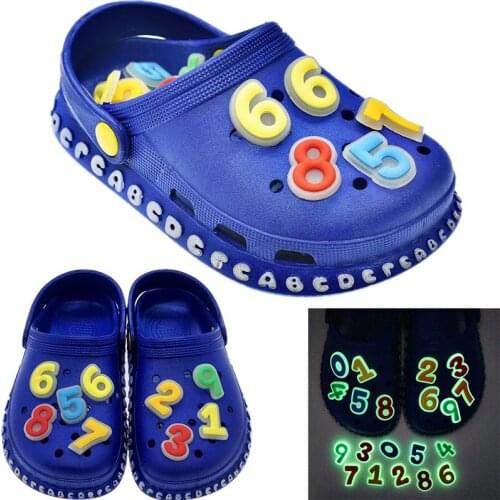 10pcs Luminous Number 0 to 9 PVC Croc Charms Accessories Fluorescence Digital Croc Shoe Charms Decorations Kids Gift