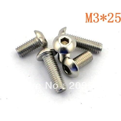 100pcs Metric Thread M3* 25mm Stainless Steel inside Round Hexagon Bolts Screws