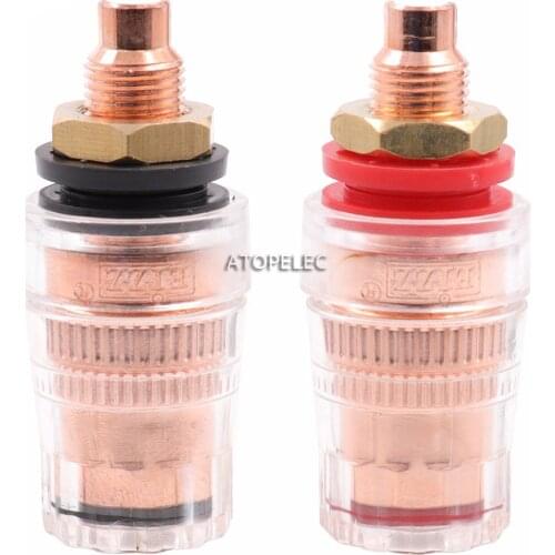 2pcs EIZZ Red Copper Plated Brass Speaker AMP Binding Post HiFi Banana Jack Connector Terminal Socket Panel Chassis Mount