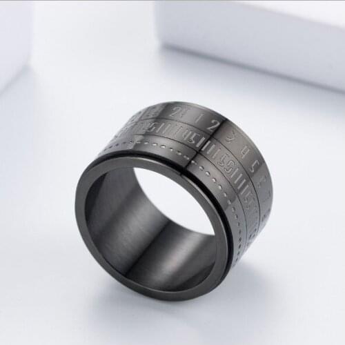 3 Colors Unisex Retro Wide Rotatable Number Clock Time Best Original Color Steel Band Ring 6 Sizes