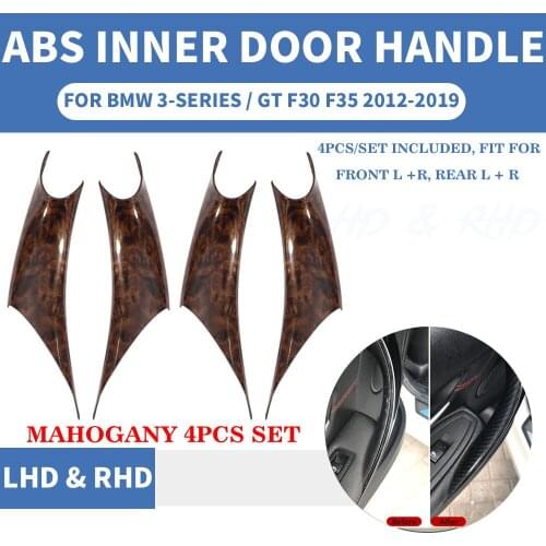 4PCS Car Styling Interior Door Panel Handle Inner Pull Protect Frame Cover Trim Mahogany For BMW 3/GT 4 Series F30 F35 2013-19