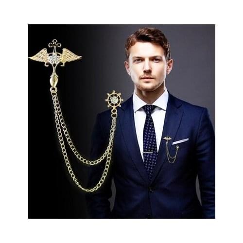 Promotion Limited Broche Brooches Korean Mens Suits Brooms Angel Wings Tassel Chain Cardigan Shirt Collar Buckle Needle