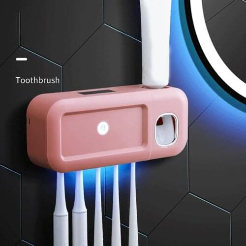 Bathroom Shelf UV Toothbrush Sterilizer Automatic Toothpaste Dispenser Tooth Brush Disinfection Holder Brush Disinfection Holder