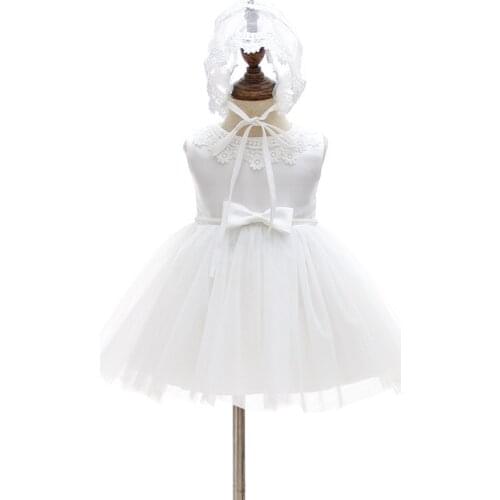 Infants White Baby Girls Christening Gowns Dresses Newborn Baby Baptism Clothes Princess Lace 1st Year Birthday Dress Lace Hat