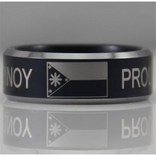 Free Shipping USA UK Canada Russia Brazil Hot Sales 8MM Black Proud Pinoy Filipino Flag Design Tungsten Comfort Fit Ring