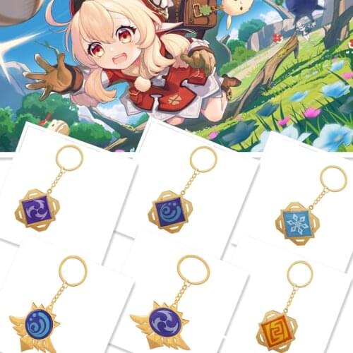 Genshin Impact Mondstadt Vision Keychain Eye of God 7 Element Pyro Cryo Anemo Hydro Geo Electro Dendro Pendant Keychain Jewelry