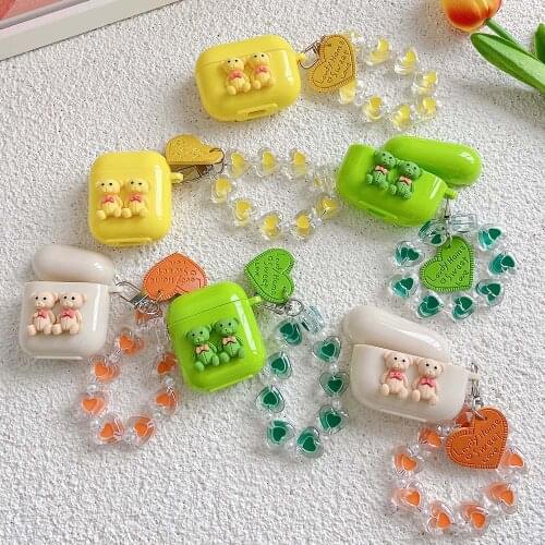 Cute Cartoon Bear Cases For Apple Airpods Pro 2 1 Case Soft Silicone Heart Bracelets Lanyard Bluetooth Earphone Protection Cover