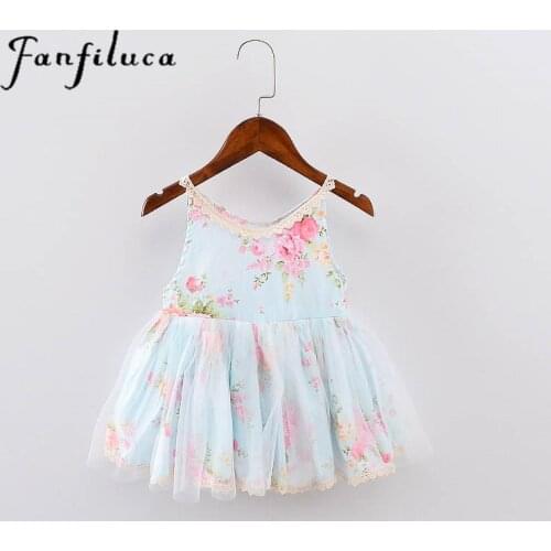 Fanfiluca Girls Clothing Summer Girl Dress Children Kids Flower Dress V-neck Dress Girls Children Clothes