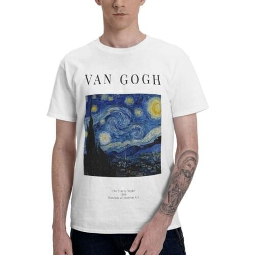 Vincent Van Gogh T-shirt Mens Harajuku T Shirt Short Sleeve Pure Cotton The Starry Night Exhibition Poster Tshirt Cool Tee Top
