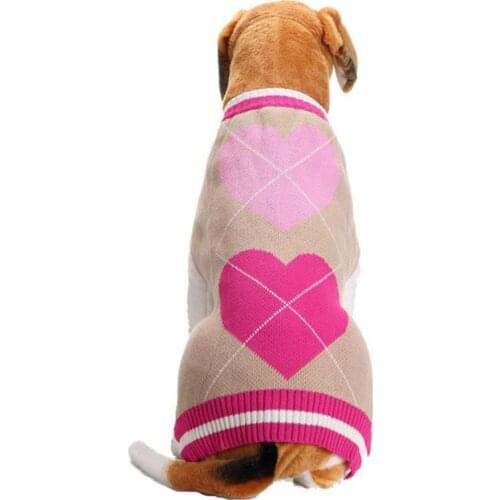 Pet Dogs Cardigan Stretch Sweaters Cat Sweaters Chihuahua French Bulldog Winter Warm Knit Clothing Pink Heart With Pockets