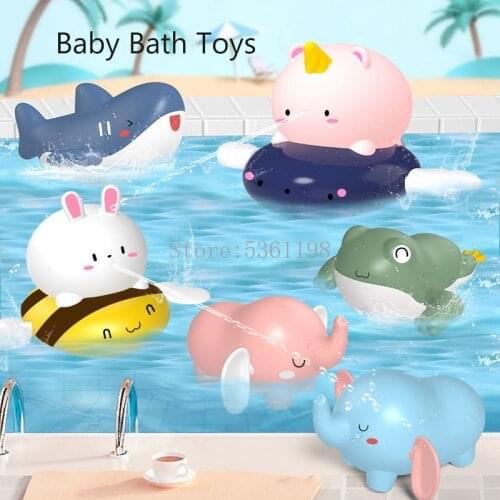 Classic Baby Bath Toys Cute Cartoon Animal Narwhal Shark Elephant Whale Swim Chain Clockwork Kids Infant Bath Toys For Children