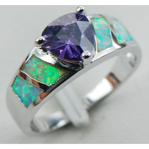 Purple Crystal Zircon White Opal 925 Sterling Silver Ring Size 6 7 8 9 10 R1297