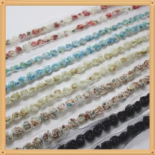 4y 2cm Classic Printed Chiffon Rose Lace Trimming For Crafting Baby Girls Rompers Jumpsuit Dress Trim Clothes Making Accessories