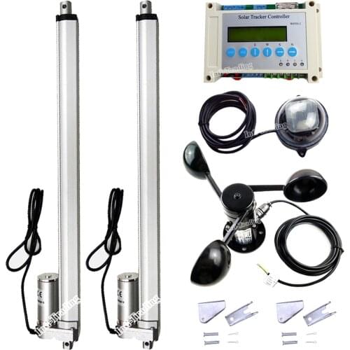 Complete Dual Axis Solar Tracking Tracker 16" Linear Actuator Motor LCD Controller Wind Speed Sensor Kits for Home Power Supply