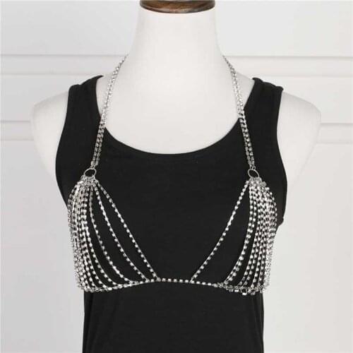 2020 NEW Creative Sexy Mesh Crystal Body Chain Bra Harness Belly Waist Chain Rhinestone Sexy Body Jewelry Bra Necklace Bralette