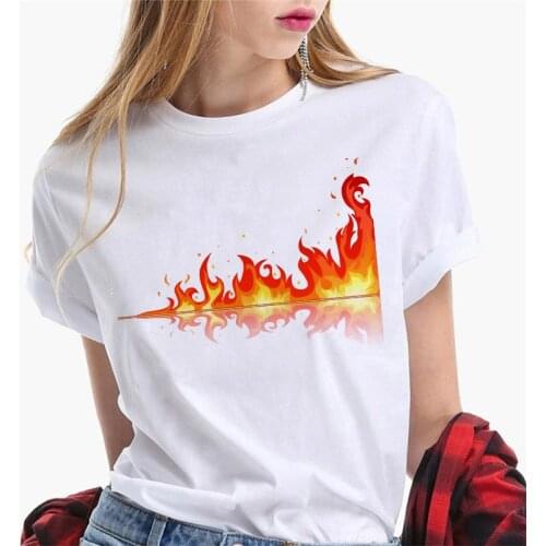 Summer Ladies T-Shirt Creative Cartoon fire Graphic Printed women Tshirt 2021 New Hipster tshirt short sleeve tee shirt femme
