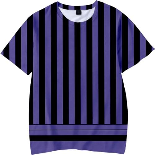Fashion Ghost Blade3D Casual Print Kids Harajuku Style T-Shirt Boys and Girls Pop Blue and Black Striped Childrens Short Sleeve