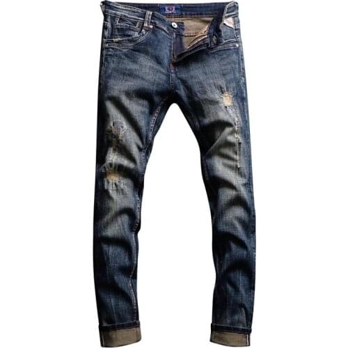 2021 New Fashion Men Jeans High Quality Retro Black Blue Color Slim Fit Ripped Jeans Men Streetwear Vintage Designer Jeans