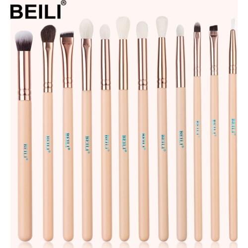 BEILI Professional Rose Eye makeup brushes Golden Natural Goat Pony Synthetic Hair Eye shade Eyeliner Contour Makeup Brush Set