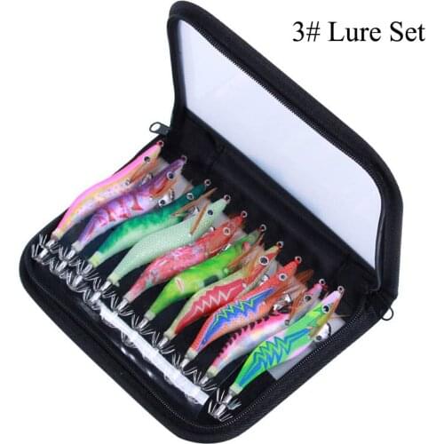 10Pcs Fishing Lure Set Luminous Squid Jigs 12cm/14.5g 3.0# Hook Wooden Shrimp Artificial Fishing Lures For Cuttlefish Octopus