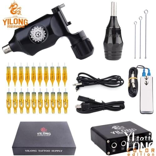 YILONG Tattoo Kit Rotary Tattoo Machine Fine Lining Guns Professional Tattoo Power Box Tattoo Grips Kit Set