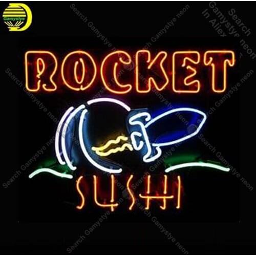 NEON SIGN For Rocket Sushi GLASS Tube Your LOGO Store display Decor Handcraft Restaurant Light Sign lamps anuncio luminoso Lamps