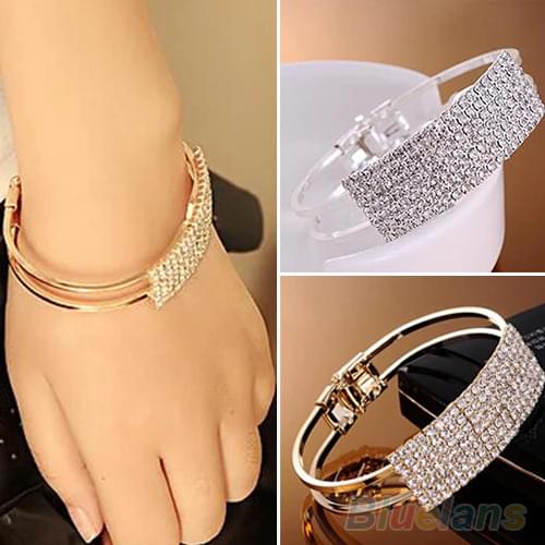 New Elegant Women Bangle Wristband Crystal Bracelet Cuff Bling Lady Gift Bracelets & Bangles 063Y