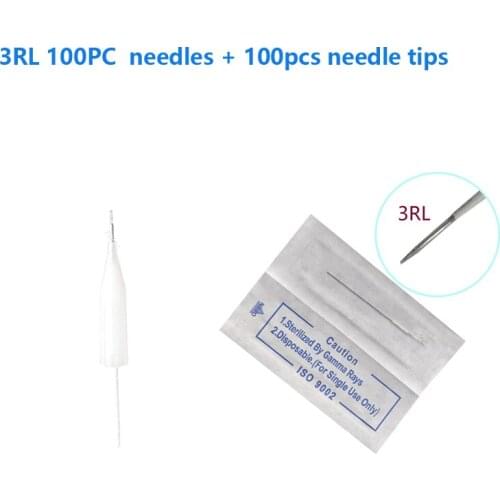 3Rl (Needles +Tips Each 100pcs ) Professional Permanent Makeup Machine Needles Caps Tattoo Needles For Eyebrow Lips