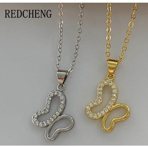 REDCHENG 925 Sterling Silver Micro Pave Zircon Butterfly Necklaces for Women INS Fashion Simple Animal Engagement Jewelry Gifts