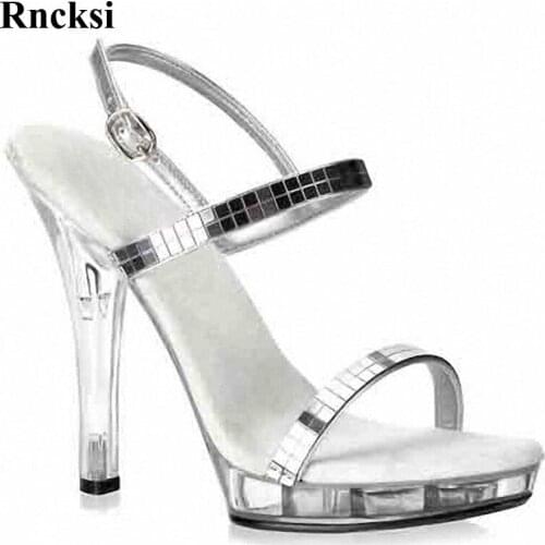 Rncksi New 13CM Clear Heels Sandals Womens Shoes Summer Ladies Party Shoes Plus Size Chinese Size 35-46 Summer Sandals