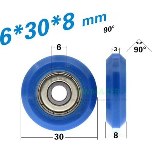 10pcs 6*30*8mm blue V-slot pulley / roller, 626 wrapped wheel, POM, for Euro Standard 2020 aluminum profile track