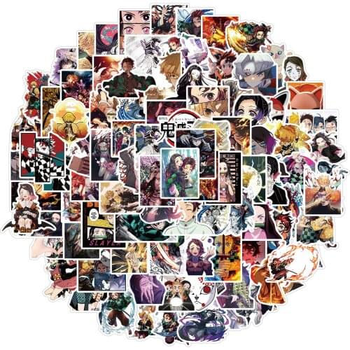 100pcs NEW Anime Demon Slayer Kimetsu No Yaiba Stickers Waterproof PVC Skateboard Luggage Motorcycle Guitar Kid Boy Vsco Sticker
