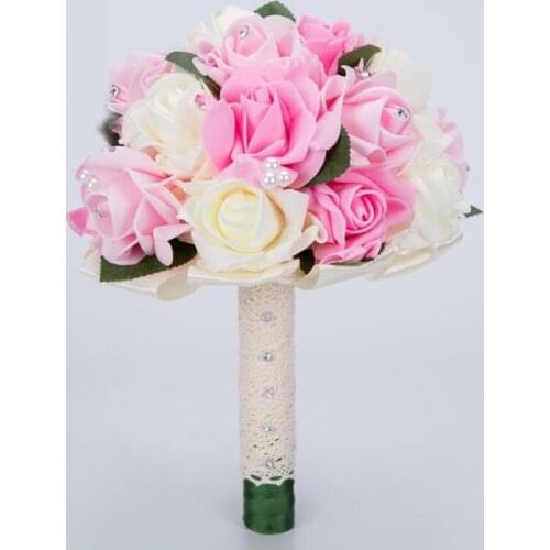 Аксессуары для букета Cheapest PE Rose Bridesmaid Wedding Foam flowers Rose Bridal bouquet Ribbon Fake Wedding bouquet