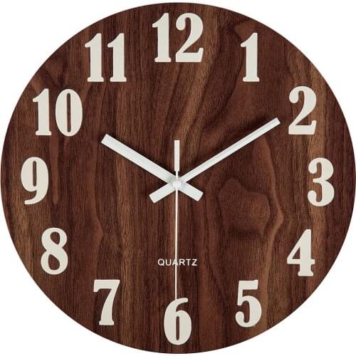 Luminous Night Light Wall Clock Function Wooden Wall Clock Vintage Style for Bedroom Home Silent Non-Ticking Large Number Clocks