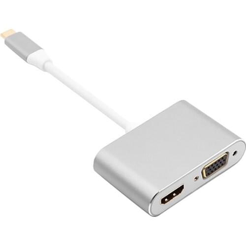 Type-C to Hdmi+Vga High-Definition Adapter Cable Computer to Hdmi 4K Usb-C Two-In-One Converter