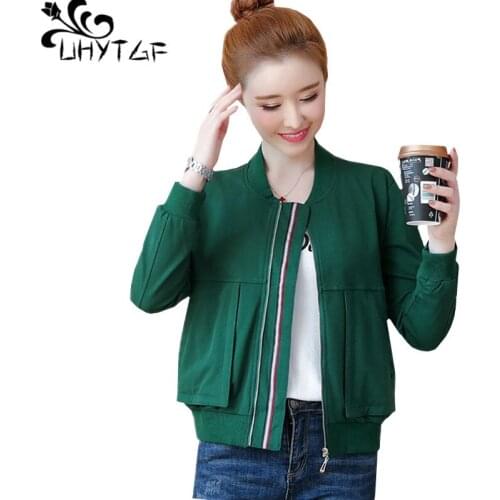 UHYTGF Casual Jacket Womens Long Sleeve Sportswear Spring Tops Outerwear Cute Girl Student Elegant Short Coats 3XL Plus Size 4