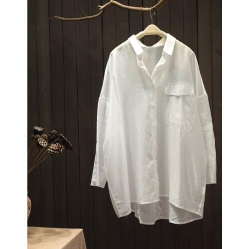 .Fashion 100% Cotton Women White Shirts Summer New Design 2021 Turn-Down Collar Long-Sleeved Female Outwear Tops