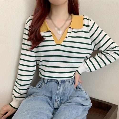 Women Autumn Loose Striped Shirt Lazy Style Student Retro Long-sleeved Sun Protection Shirt