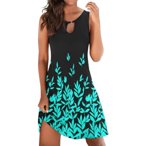 Vintage Summer Dress Women Sleeveless Casual Sexy Floral Print Sundress Loose Beach Knee-Length Pullover Dress 2021 Robe Femme