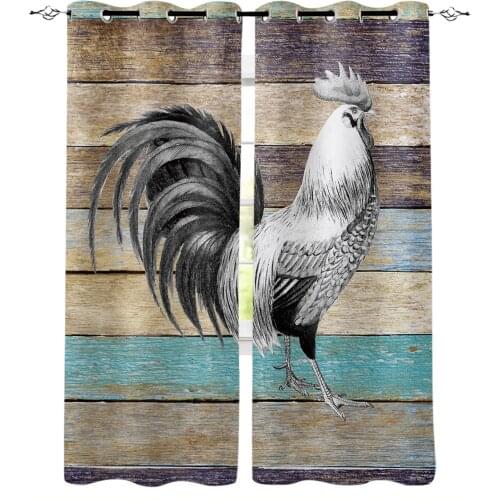 Farm Animal Rooster Wood Grain Curtains For Living Room Bedroom Window Treatment Blinds Drapes Modern Kitchen Curtains