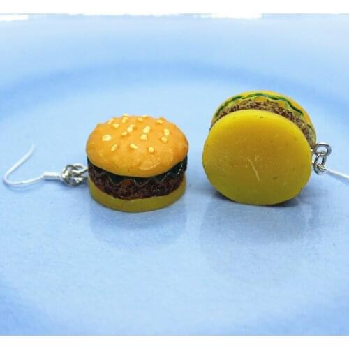 1 Pair Hypoallergenic Ear Hook Women Earrings Cute Resin Mini Hamburger Artificial Food Earring Jewelry Crafts