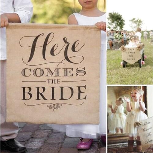 1pcs wedding decoration HERE COMES THE BRIDE chair back flag garden flag guide flag bride showe bachelor party hen party-7
