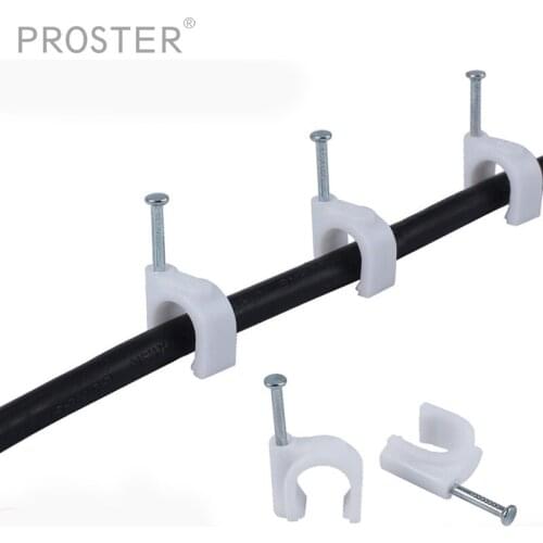 100Pcs White 12mm Round Path Cable Clip Nylon High Carbon Steel Nails C Shaped Wire Wall Holder TV Phone Internet Lead Fixing