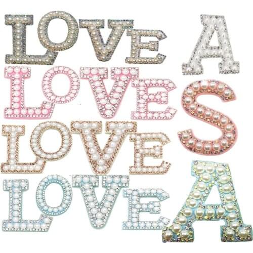 26pc Pearl Letter Patches Flatback Rhinestone Applique Patches English Alphabet Clothing Sticker DIY Name Sew On Patch