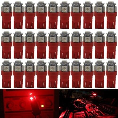 30 PCS Red T10 W5W 175 158 Bulb 5050 5SMD LED Light 12V Car Interior Lighting For Map Dome Lamp Trunk Dashboard Parking Lights