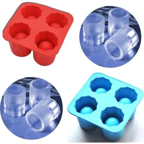 4-Cup Ice Cube Shot Shape Silicion Shooters Glass Freeze Molds Maker Tray Party -46