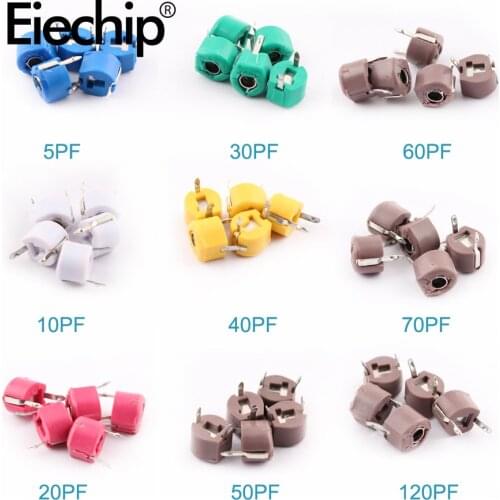 45pcs Variable Trimmer capacitor Assorted Kit JML06 5pf 10pf 20pf 30pf 40pf 50pf 60pf 70pf 120pf Adjustable capacitors set pack