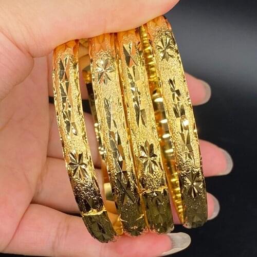 8mm 4pcs/lots 24k Color Dubai Bangles for Women Indian Jewelry Middle East Arabia African Gold Bracelet Wedding Bridal Gift